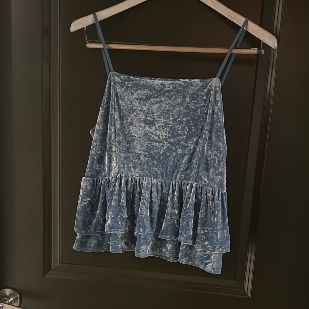 American Eagle Blue Velvet Ruffle Women's Top